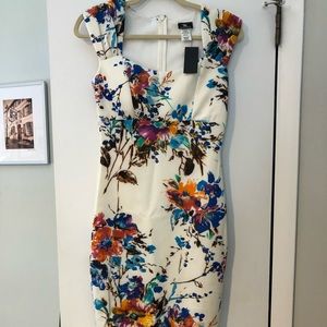 White floral formal midi dress